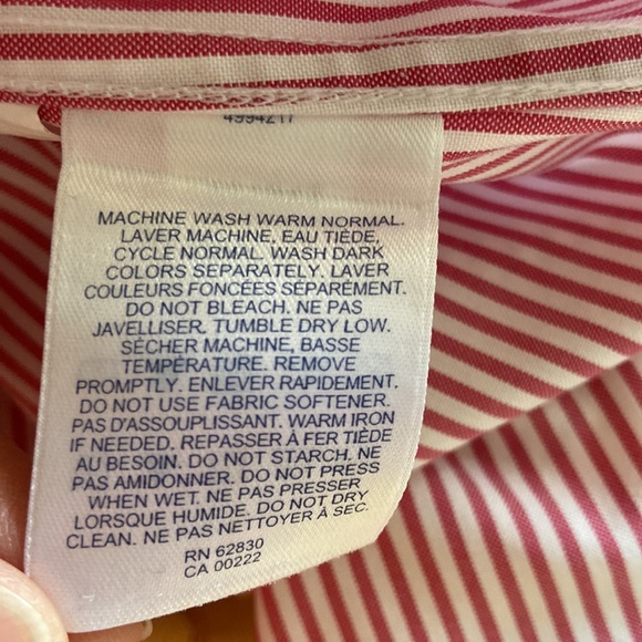 lands end no iron pin stripe / pinpoint oxford button up shirt - Picture 8 of 8